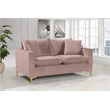Pemberly Row Contemporary Velvet Loveseat in Pink with Throw Pillows