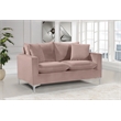 Pemberly Row Contemporary Velvet Loveseat in Pink with Throw Pillows
