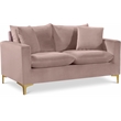 Pemberly Row Contemporary Velvet Loveseat in Pink with Throw Pillows