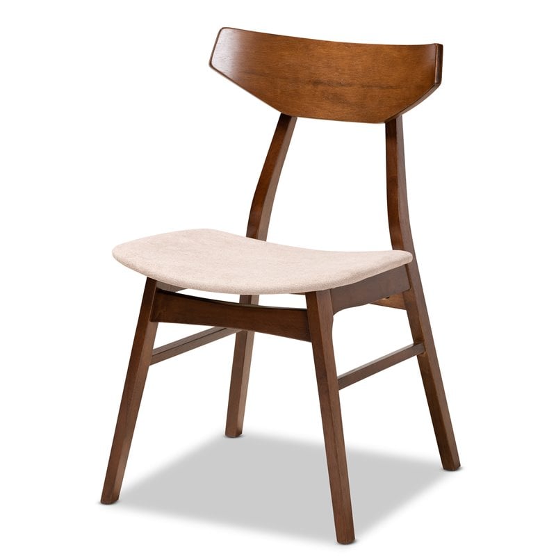 Pemberly Row Walnut 4-Piece Dining Chair Set with Beige Upholstered Seats