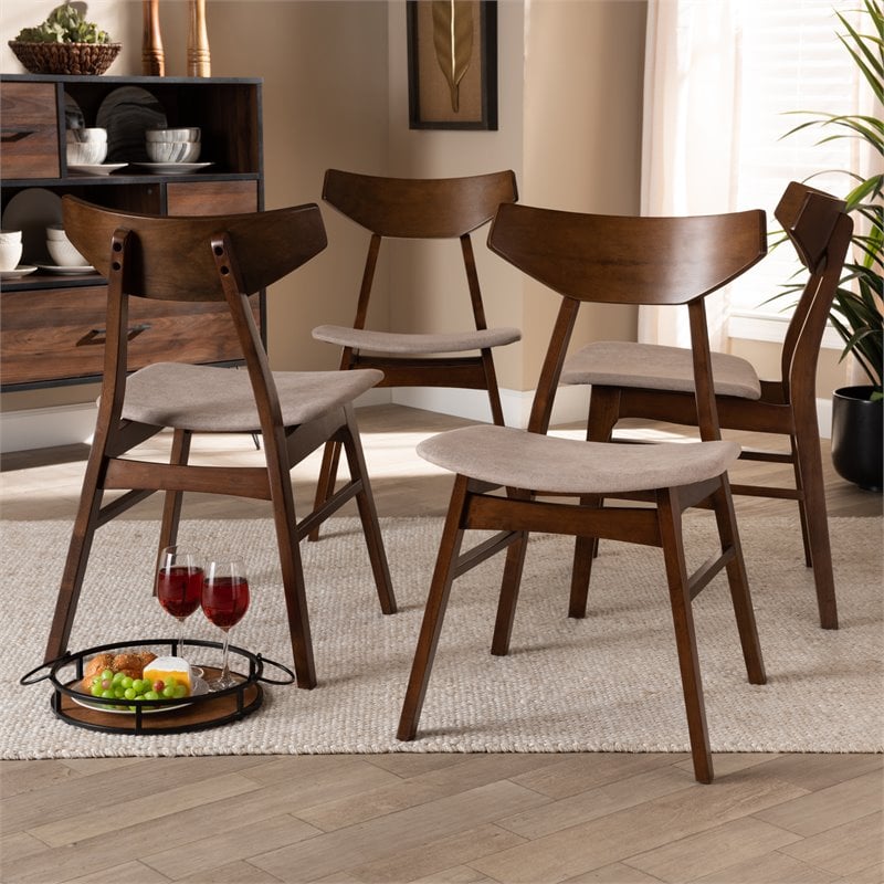 Pemberly Row Walnut 4-Piece Dining Chair Set with Beige Upholstered Seats