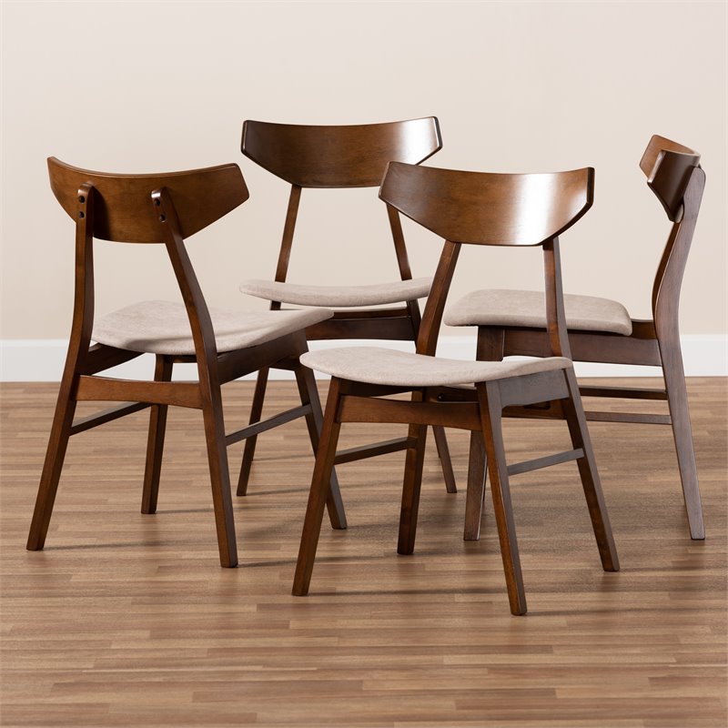 Pemberly Row Walnut 4-Piece Dining Chair Set with Beige Upholstered Seats