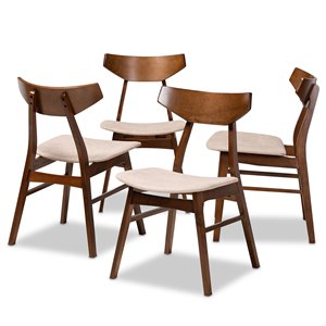 Pemberly Row Walnut 4-Piece Dining Chair Set with Beige Upholstered Seats
