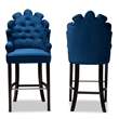 Pemberly Row 2-Piece Velvet Upholstered Bar Stool Set in Navy Blue