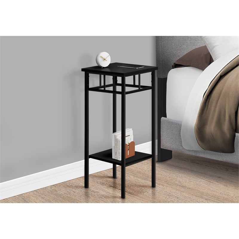 Pemberly Row Square Metal End Table with 2 Storage Shelves in Black