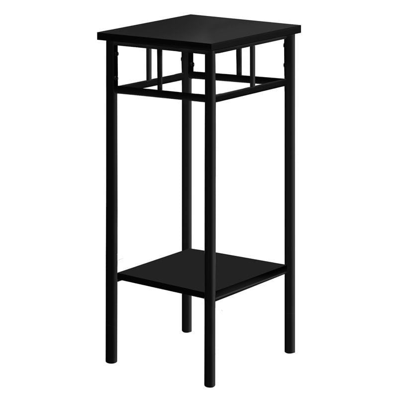 Pemberly Row Square Metal End Table with 2 Storage Shelves in Black