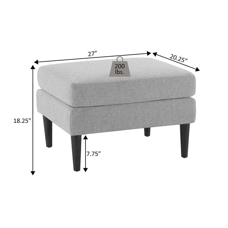 Pemberly Row Mid Century Ottoman in Beige Fabric with Wood Legs