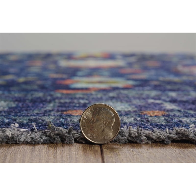 Pemberly Row Oushak-Patterned Polyester 2' x 10' Runner Rug in Navy