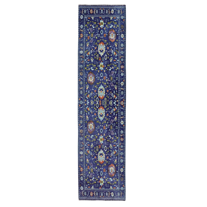 Pemberly Row Oushak-Patterned Polyester 2' x 10' Runner Rug in Navy