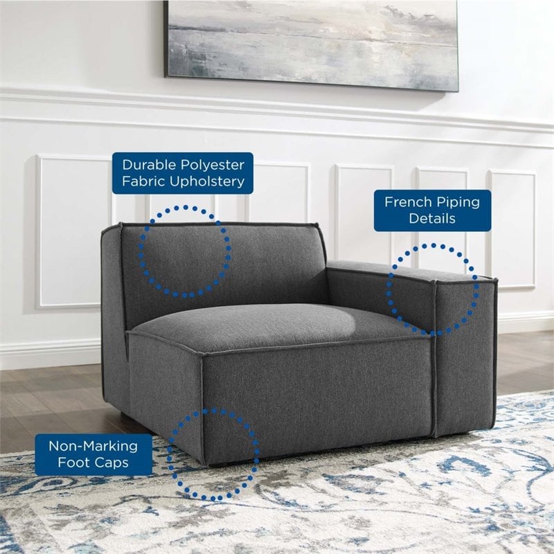 Pemberly Row Left-Arm Sectional Sofa Chair in Polyester Charcoal Fabric