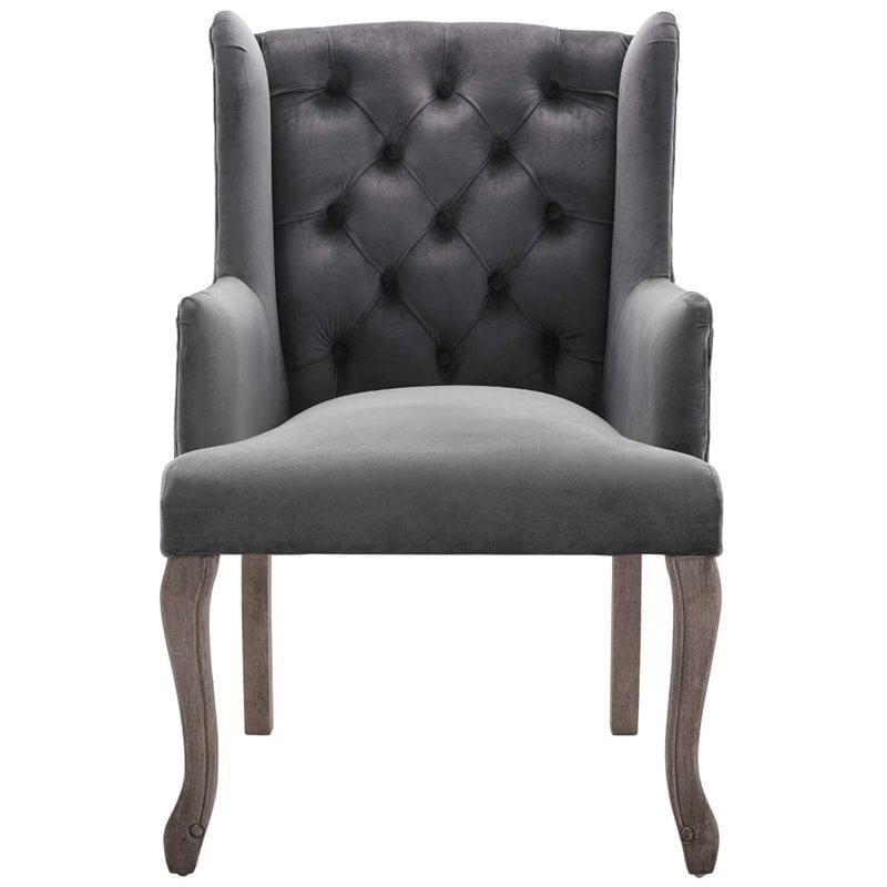 Pemberly Row Performance Velvet Tufted Arm Chairs in Grey (Set of 2)