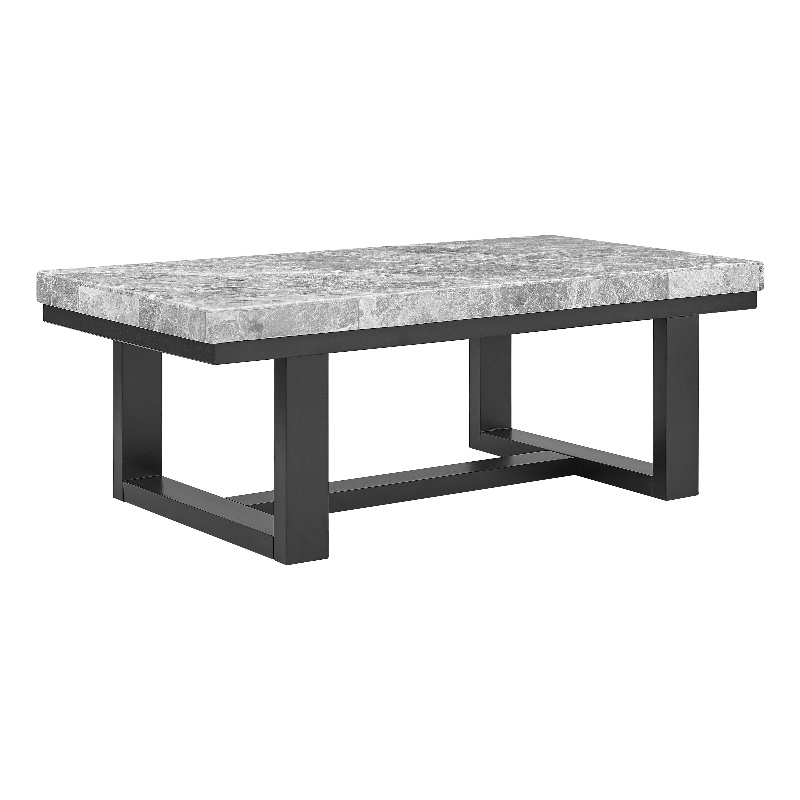 Pemberly Row Marble Coffee Table with Espresso Wood Base in Grey