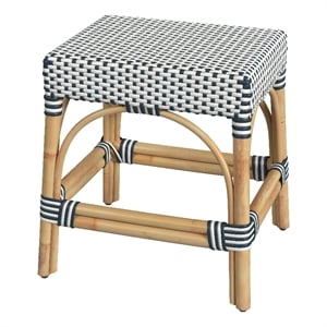 Pemberly Row 18&quot Rattan Dining Stool in Navy and White Stripe