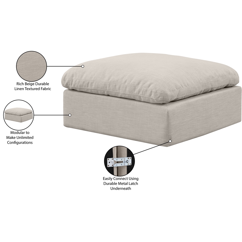 Pemberly Row Beige Linen Fabric Ottoman with Modular Design