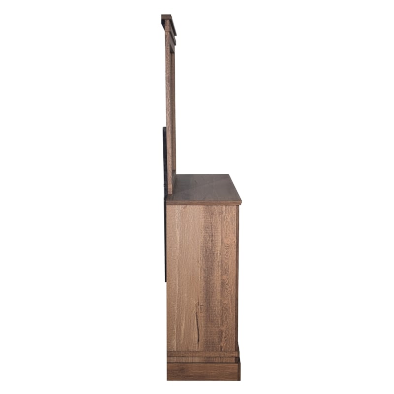 Pemberly Row 2-Piece Wood Dresser and Mirror Set in Pecan