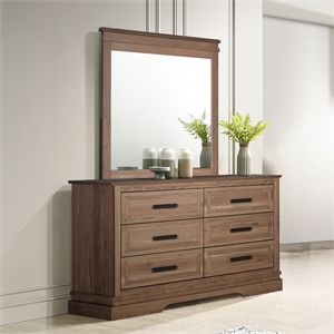 Pemberly Row 2-Piece Wood Dresser and Mirror Set in Pecan