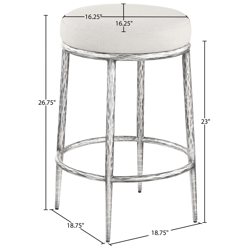 Pemberly Row Cream Linen Textured Fabric Counter Stool with Silver Legs