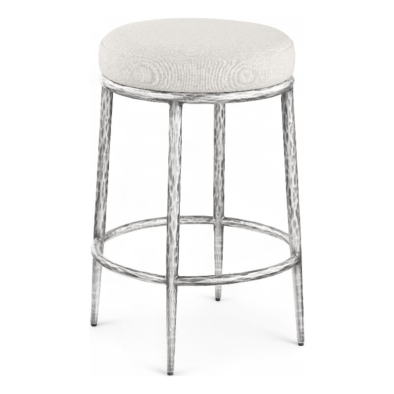 Pemberly Row Cream Linen Textured Fabric Counter Stool with Silver Legs