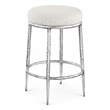 Pemberly Row Cream Linen Textured Fabric Counter Stool with Silver Legs