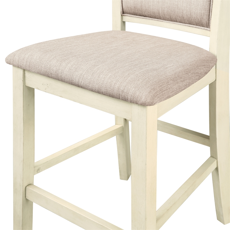 Pemberly Row Wood Counter Chairs in Beige Upholstery (Set of 6)
