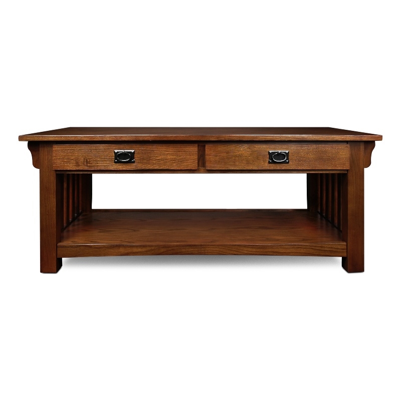 Pemberly Row Mission Wood Coffee Table with Storage in Medium Oak