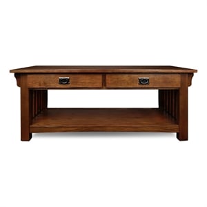 Pemberly Row Mission Wood Coffee Table with Storage in Medium Oak