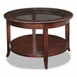 Pemberly Row Solid Wood Round Glass Top Coffee Table in Chocolate Oak
