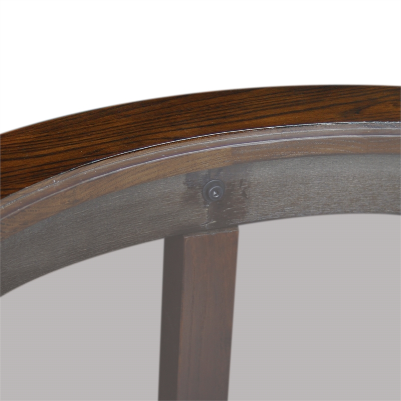 Pemberly Row Solid Wood Round Glass Top Coffee Table in Chocolate Oak