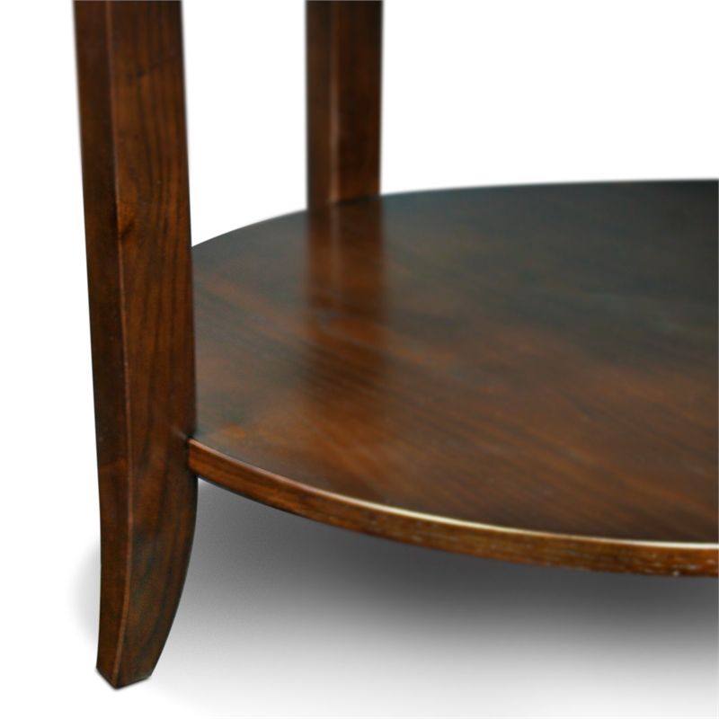 Pemberly Row Solid Wood Round Glass Top Coffee Table in Chocolate Oak
