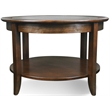 Pemberly Row Solid Wood Round Glass Top Coffee Table in Chocolate Oak