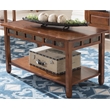 Pemberly Row Rustic Slate Wood Coffee Table in Rustic Oak Finish