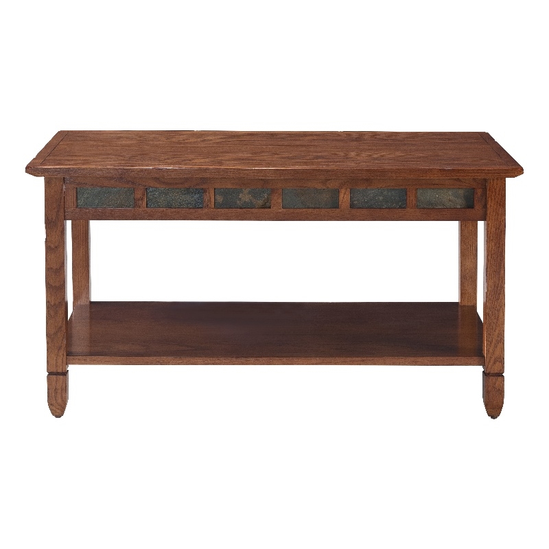 Pemberly Row Rustic Slate Wood Coffee Table in Rustic Oak Finish