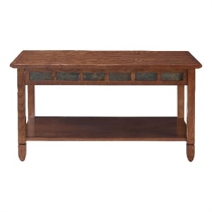 Pemberly Row Rustic Slate Wood Coffee Table in Rustic Oak Finish