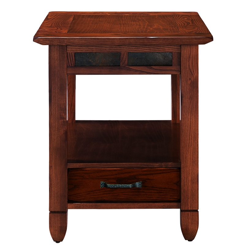 Pemberly Row Rustic Oak Wood End Table with Storage Drawer