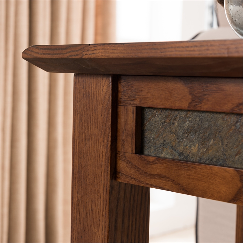 Pemberly Row Rustic Oak Wood End Table with Storage Drawer