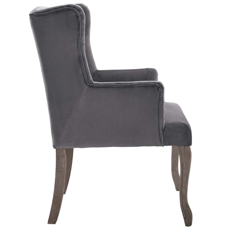 Pemberly Row French Vintage Velvet Dining Armchair in Gray