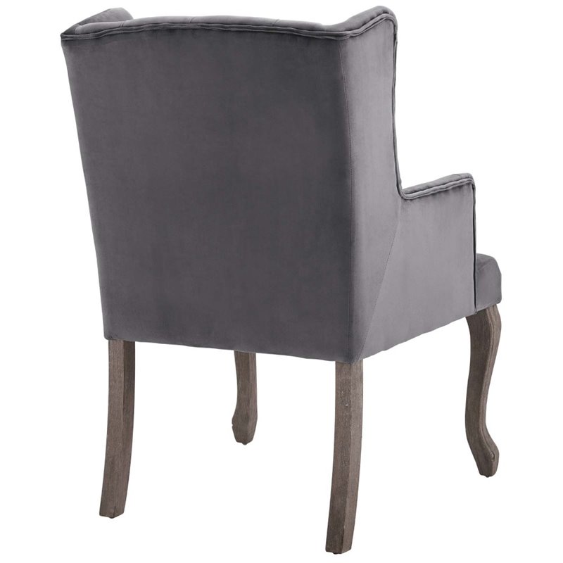 Pemberly Row French Vintage Velvet Dining Armchair in Gray