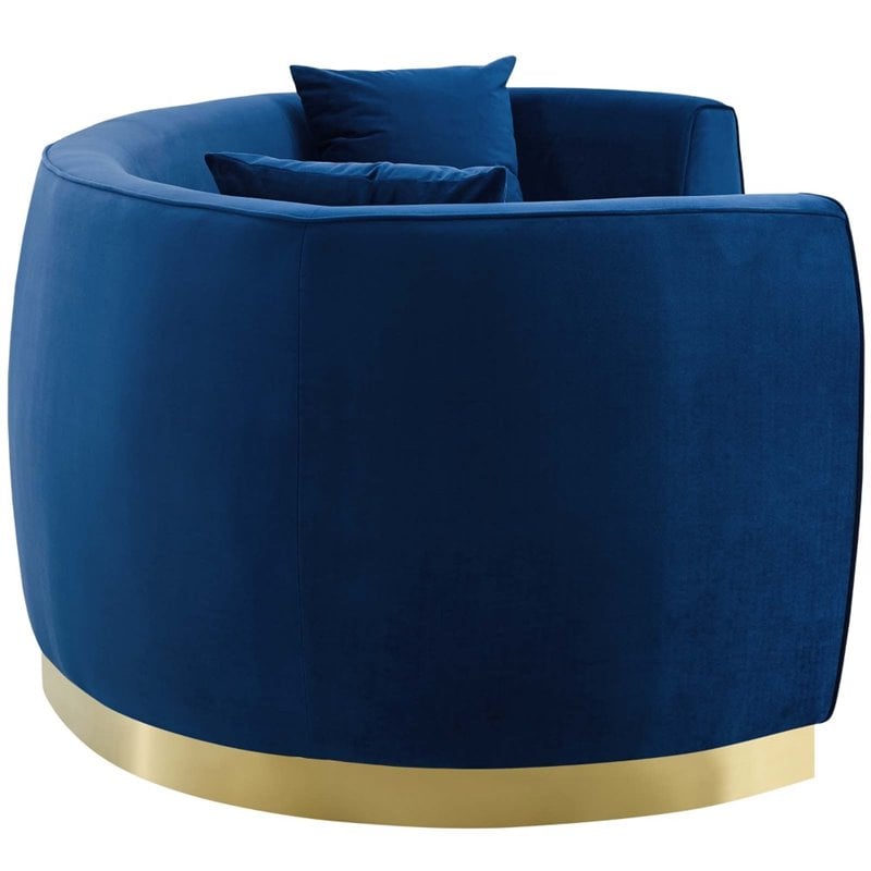 Pemberly Row Curved Velvet Stainless Steel Sofa in Navy Finish