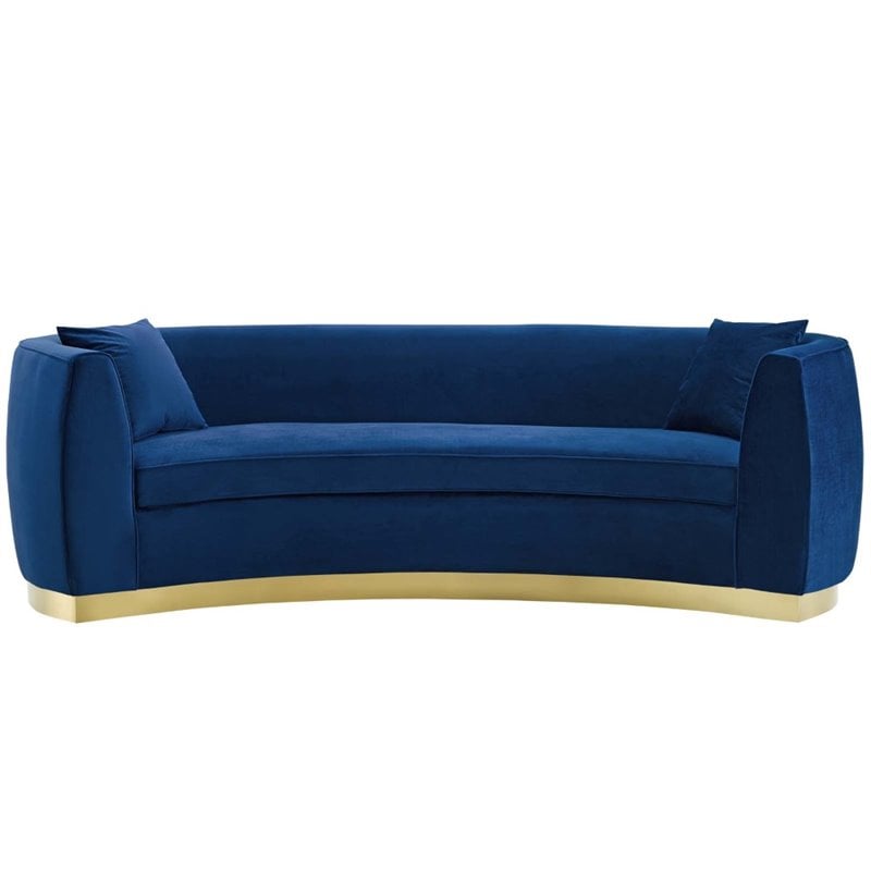 Pemberly Row Curved Velvet Stainless Steel Sofa in Navy Finish
