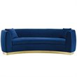 Pemberly Row Curved Velvet Stainless Steel Sofa in Navy Finish