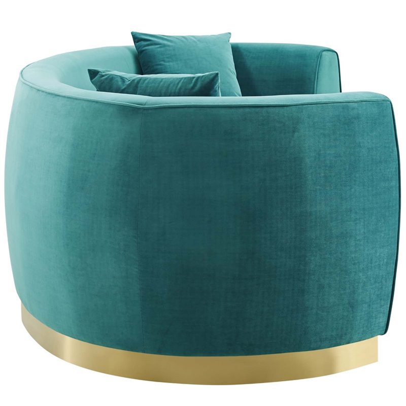 Pemberly Row Curved Velvet Stainless Steel Sofa in Teal Upholstery