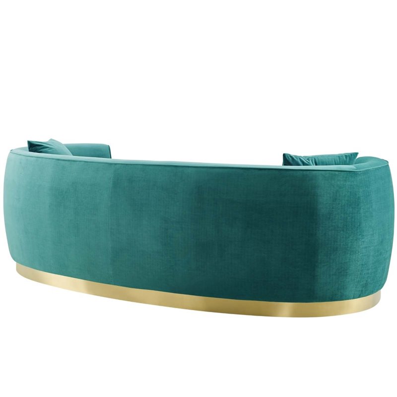 Pemberly Row Curved Velvet Stainless Steel Sofa in Teal Upholstery