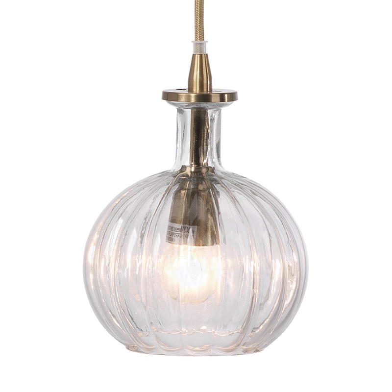 Pemberly Row Sophia Metal Pendant in Antique Brass Finish with Glass Shade