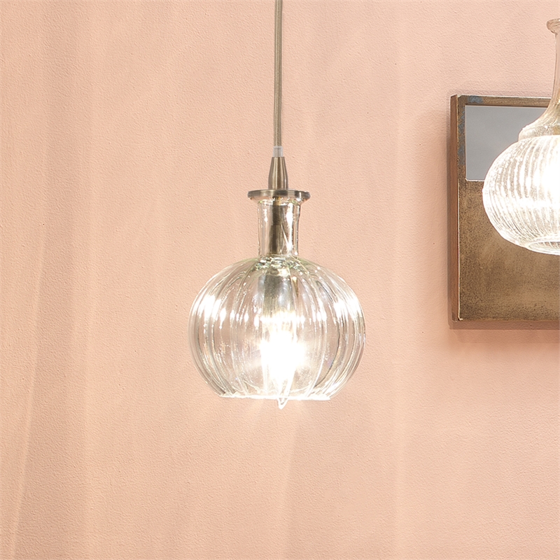 Pemberly Row Sophia Metal Pendant in Antique Brass Finish with Glass Shade