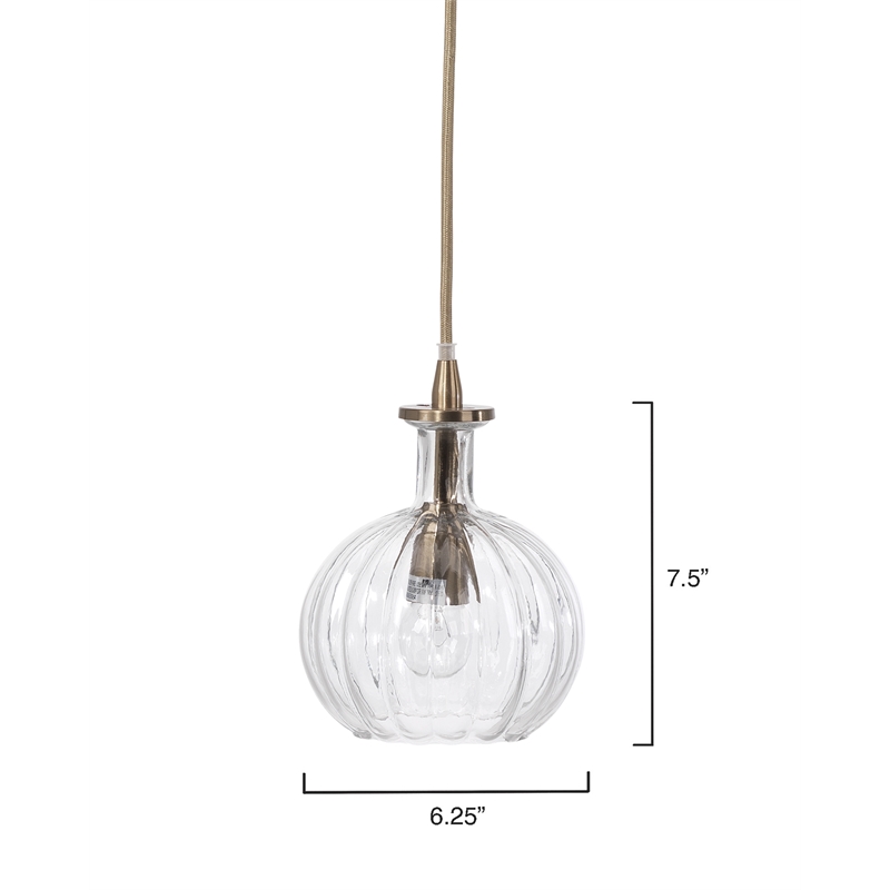 Pemberly Row Sophia Metal Pendant in Antique Brass Finish with Glass Shade