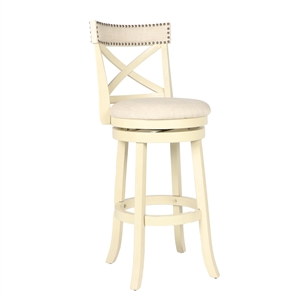 Pemberly Row 29&quot Wood Swivel Bar Stool with Fabric Seat in Ant White