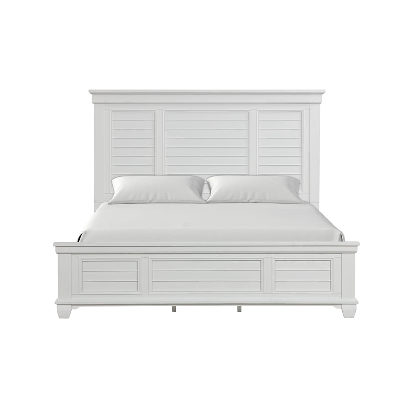 Pemberly Row Jamestown Solid Wood King Panel Bed in White Brushed Finish