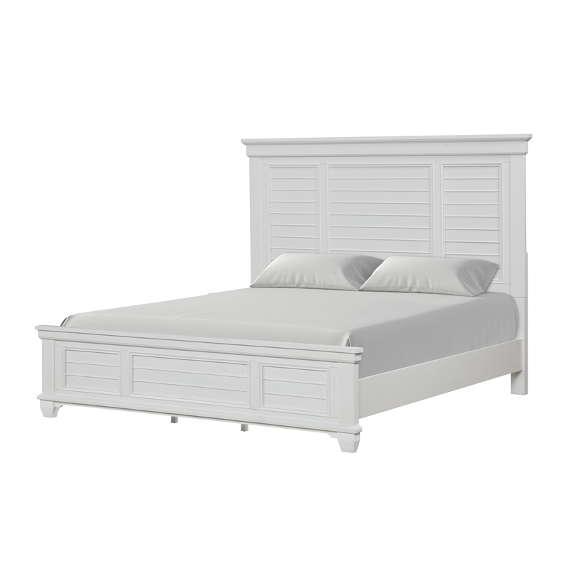 Pemberly Row Jamestown Solid Wood King Panel Bed in White Brushed Finish