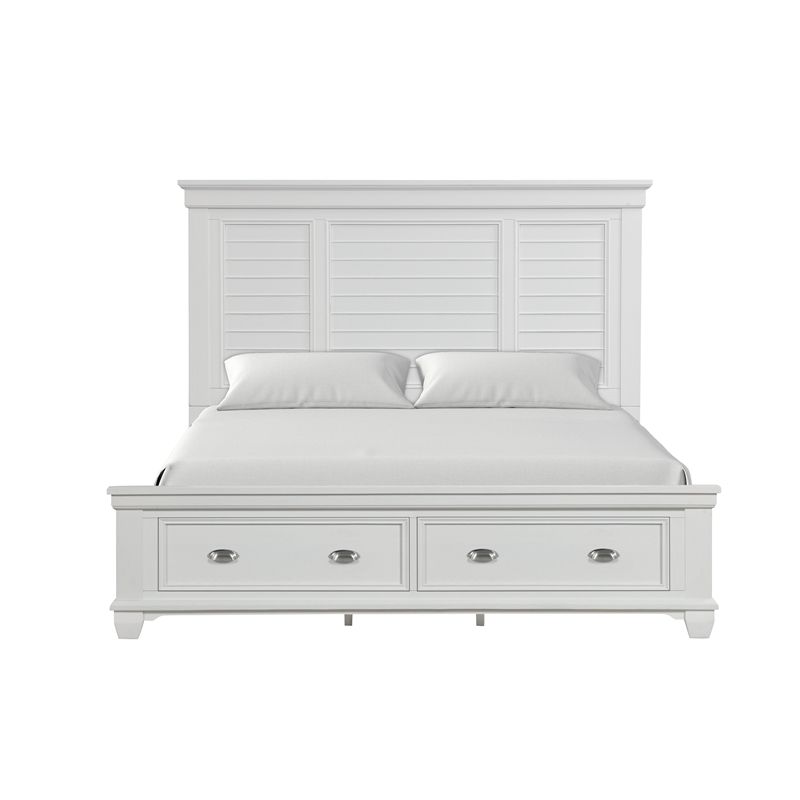 Pemberly Row Solid Wood Queen Bed in White Brushed Finish