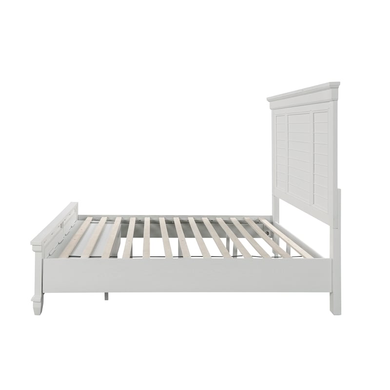 Pemberly Row Solid Wood Queen Bed in White Brushed Finish